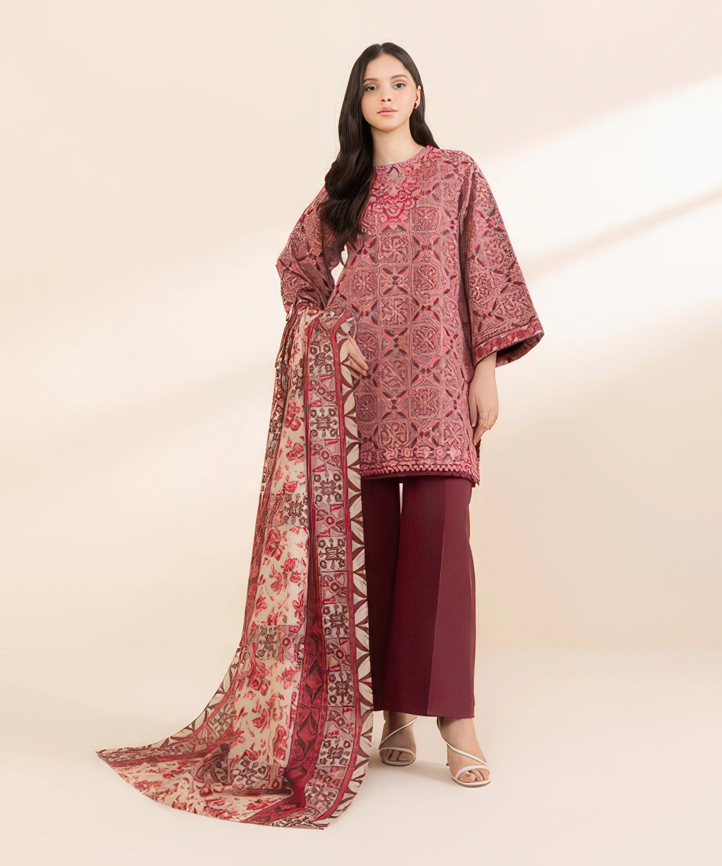 3 Piece - Embroidered Light Khaddar Suit